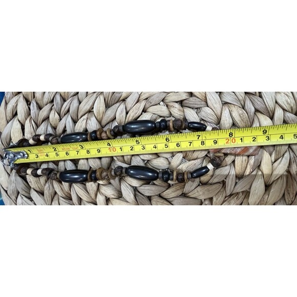 Paua Shell & Calcite Reversible Pendant W/ Wooden Beads Necklace Boho Tribal - Picture 5 of 9